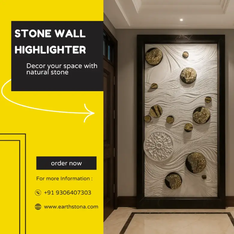 Designer Circle Glitter Golden Wave Stone Carving Work